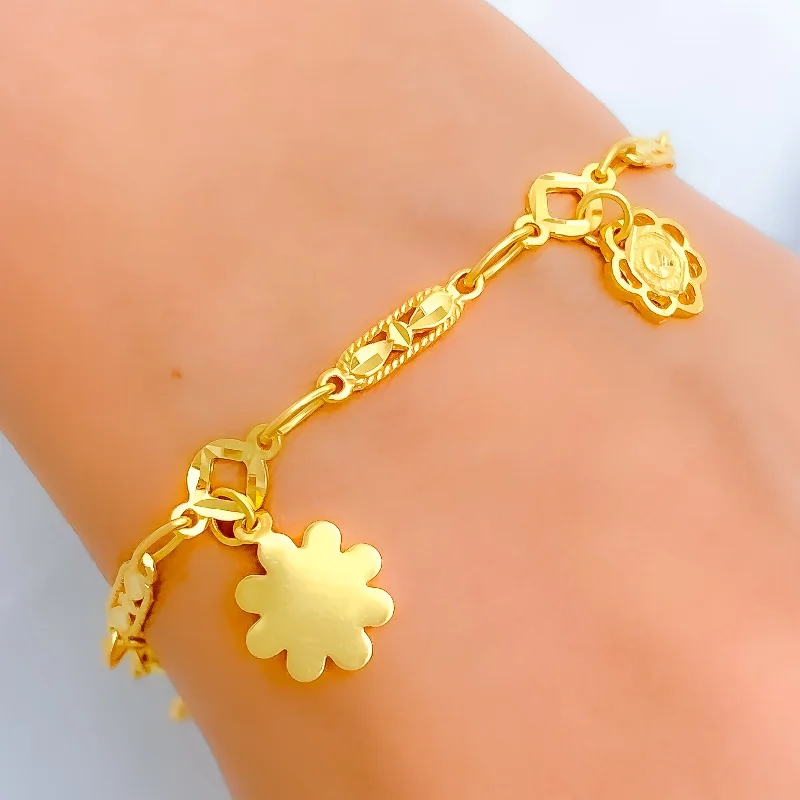 Women's delicate bracelet-Elevated Floral Charm 22k Gold Bracelet