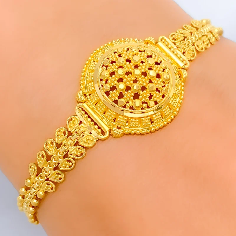 Women's charm bracelet-Checkered Domed 22k Gold Bracelet