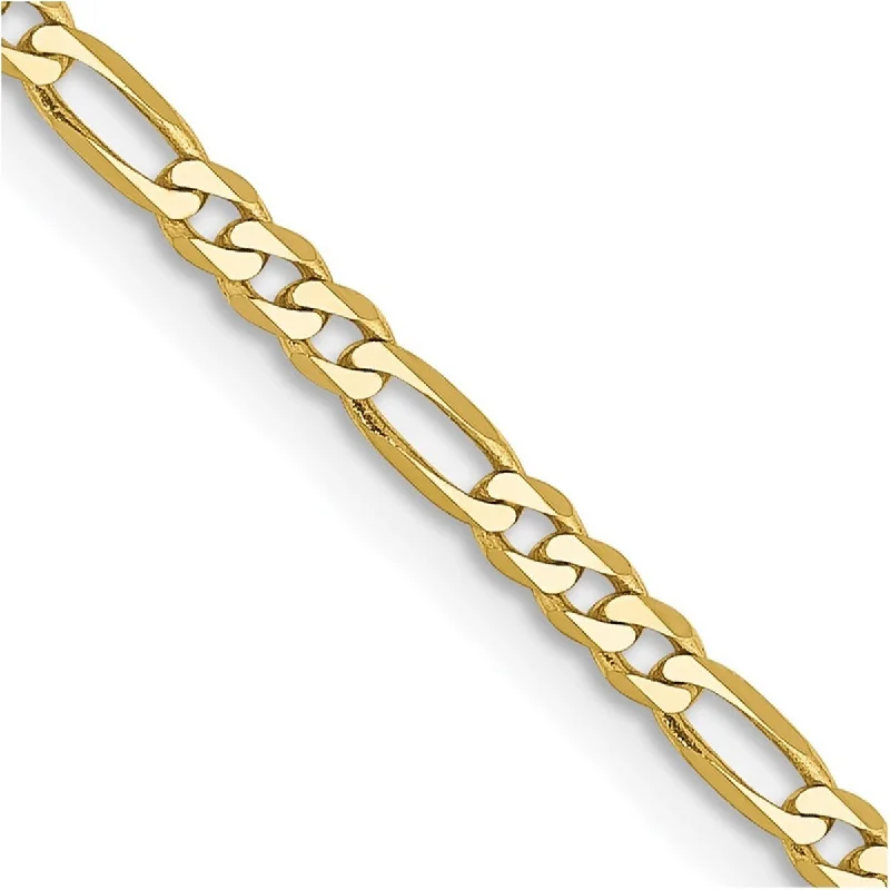 Women's personalized bangles-Curata 10k Yellow Gold Solid Polished Lobster Claw Closure 2.2mm Figaro LINK Chain Bracelet 7 Inch