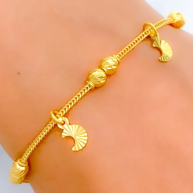 Women's adjustable bangle-Shimmering Moon Charm 22K Gold Bracelet