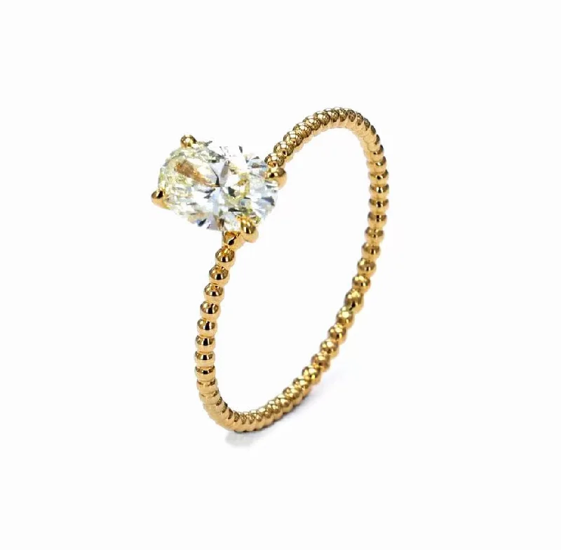 Women’s alternative engagement ring style-Light Yellow Simple Beaded Diamond Ring