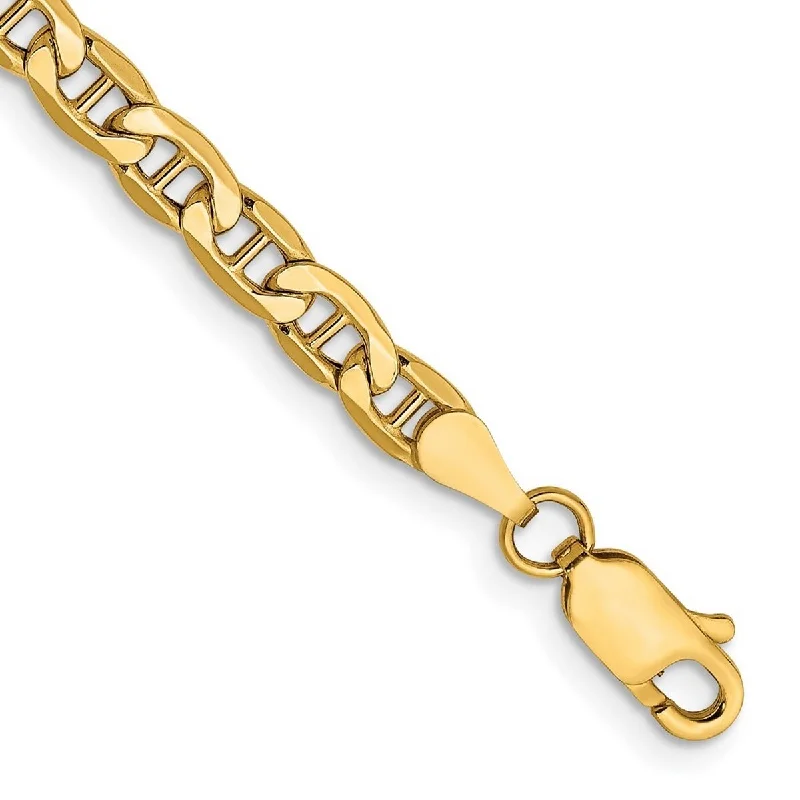 Women's high-end bracelet-Curata 10k Yellow Gold 7" 4.1mm Semi solid Mariner Anchor Chain Bracelet