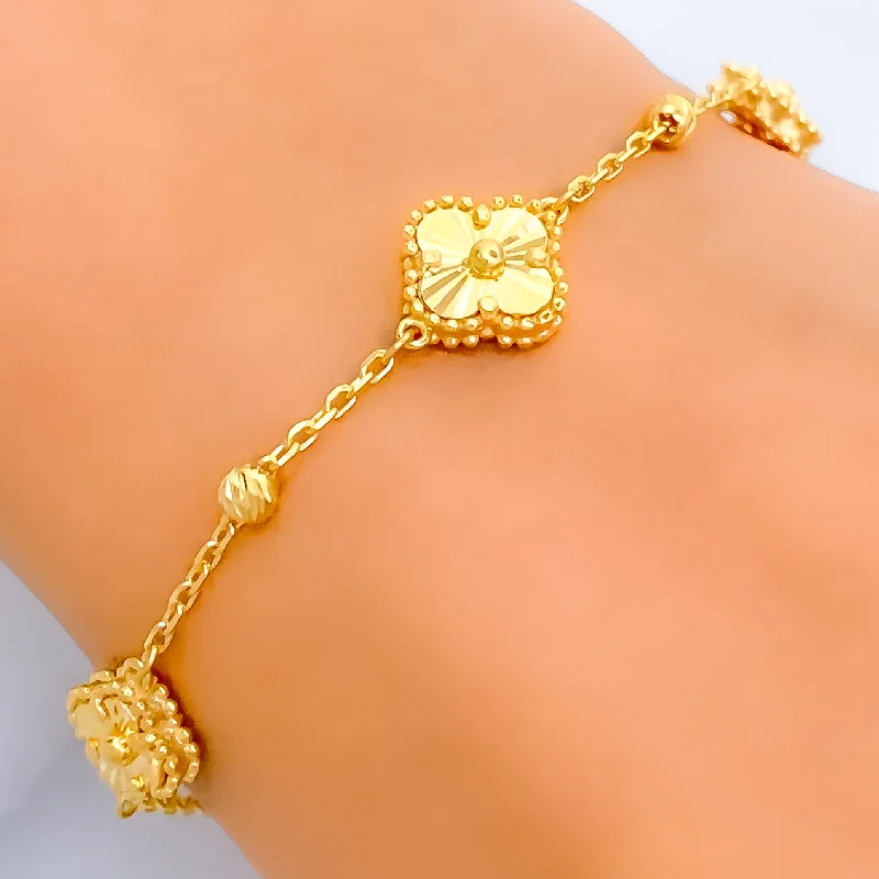 Women's rose gold bracelet-Reflective 21k Gold Triple Clover Bracelet