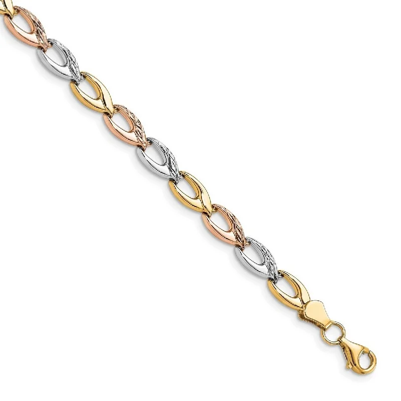 Women's wedding bracelet-Curata 10k Tri color Gold Polished Sparkle Cut Horseshoe Link Bracelet 7.5 Inch