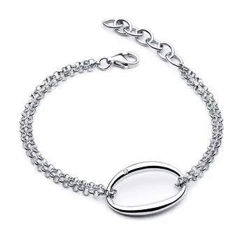 Women's minimalist bracelet-Silver Double Chain Open Oval Bracelet