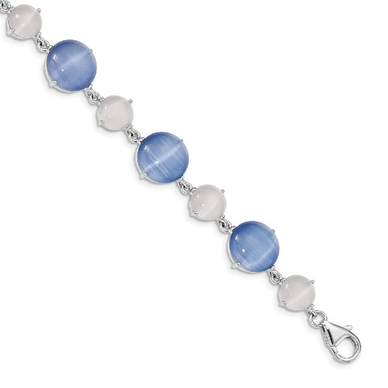 Women's luxury gold bracelet-Curata 925 Sterling Silver Rhodium Plated Created Blue Cats Eye With 1inch Ext. Bracelet 7 Inch