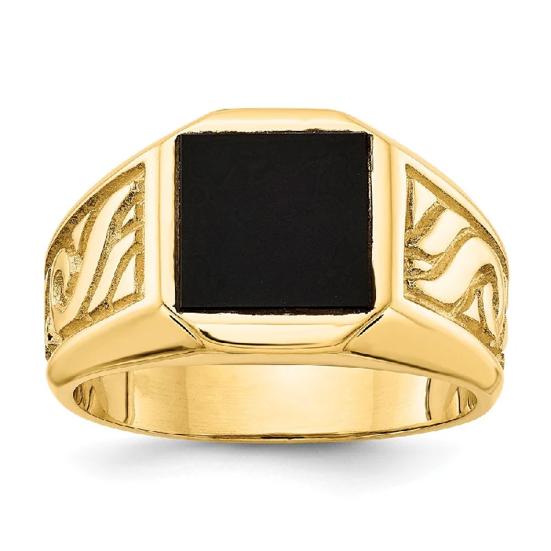 Women’s high-end custom rings-14K Yellow Gold Men's Onyx Ring