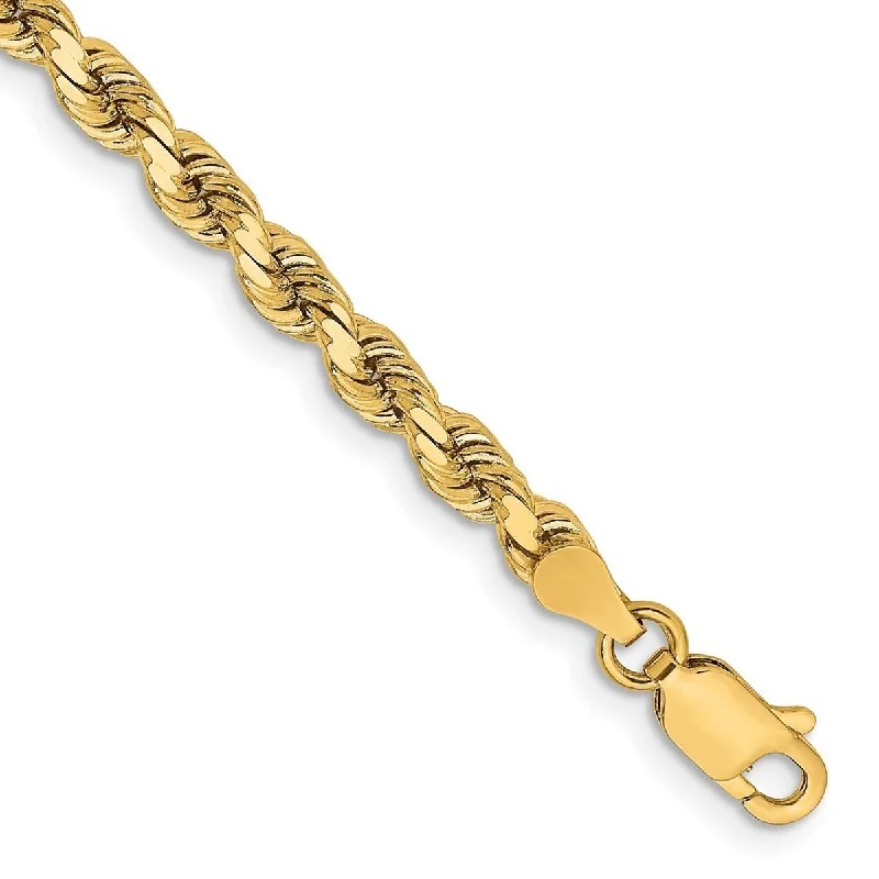 Women's silver chain bracelet-Curata 14k Yellow Gold 3.75mm Sparkle Cut Rope Chain Bracelet