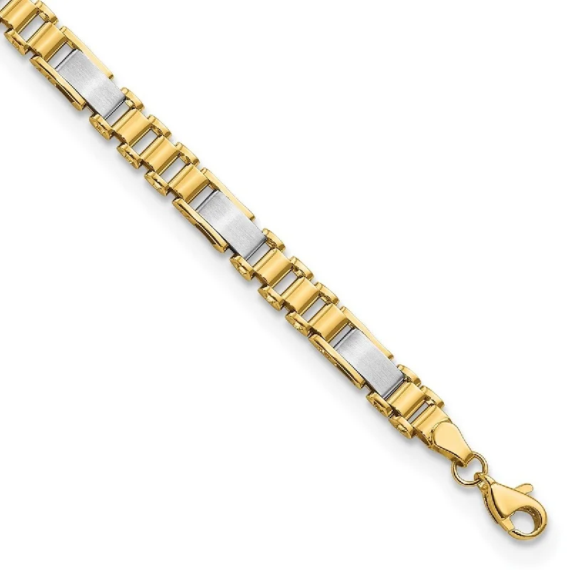 Women's crystal bracelet-Curata 14k Two tone Gold Brushed and Polished Fancy Link Bracelet 8 Inch