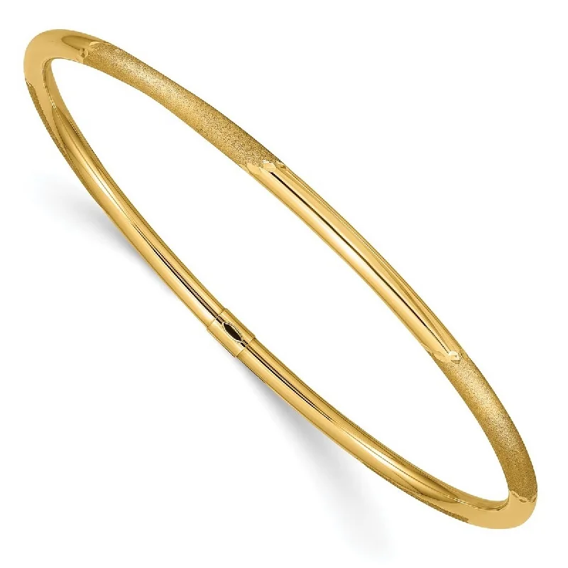 Women's handcrafted bangle-Curata 14k Yellow Gold 3mm Polished and Satin Finish Slip on Stackable Bangle Bracelet