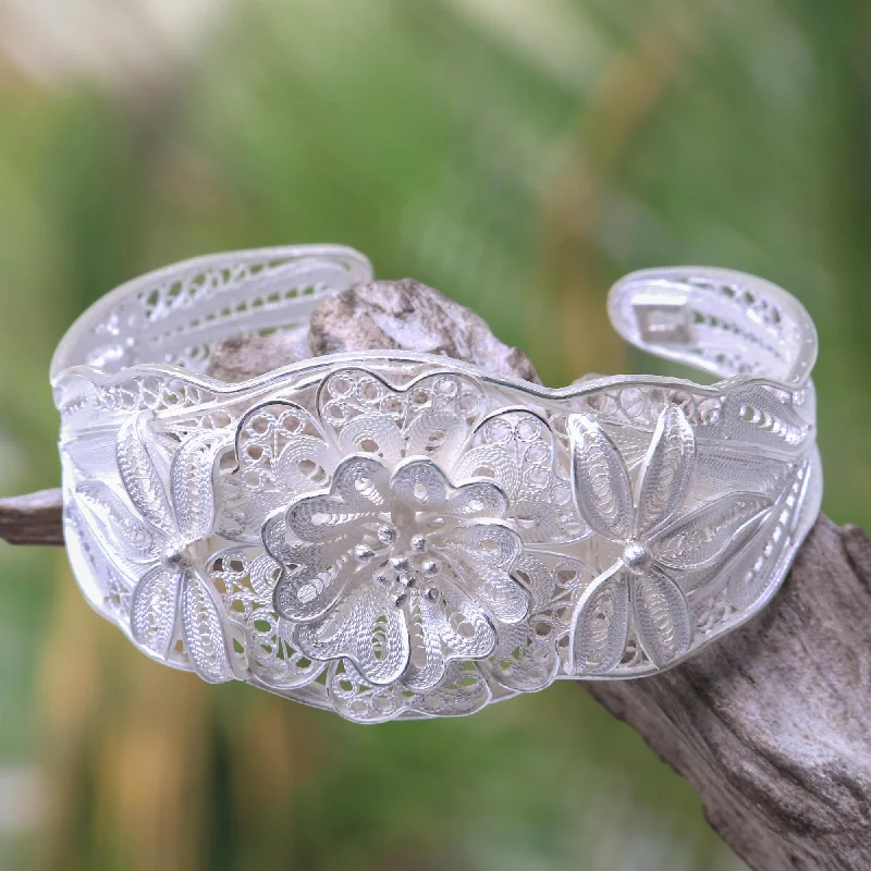 Women's handmade bracelet-God's Garden Silver Cuff Bracelet