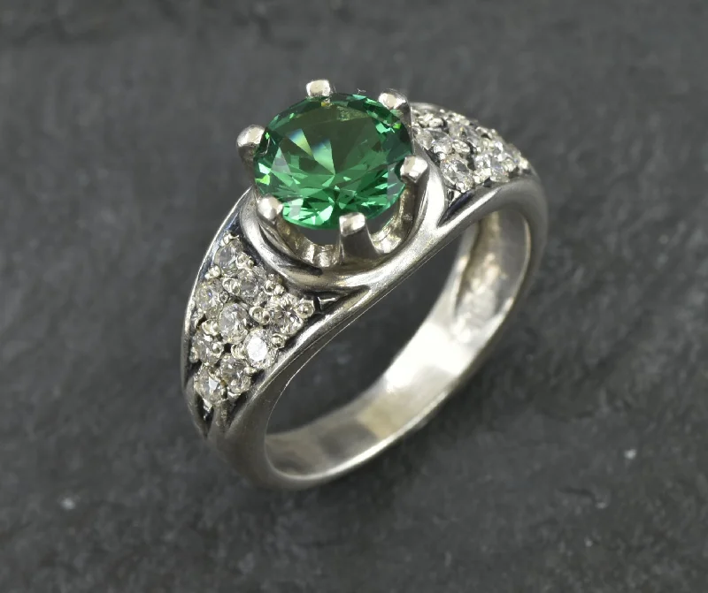 Women’s heirloom engagement ring-Victorian Emerald Ring - Emerald Engagement Ring - Wide Green Band