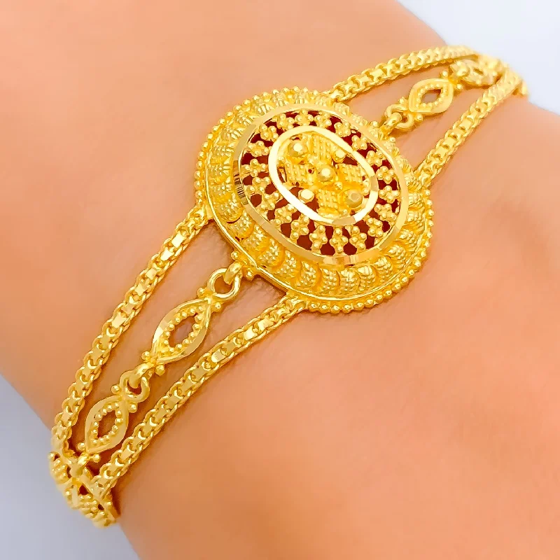 Women's elegant bracelet-Ornate Beaded Oval 22k Gold Bracelet