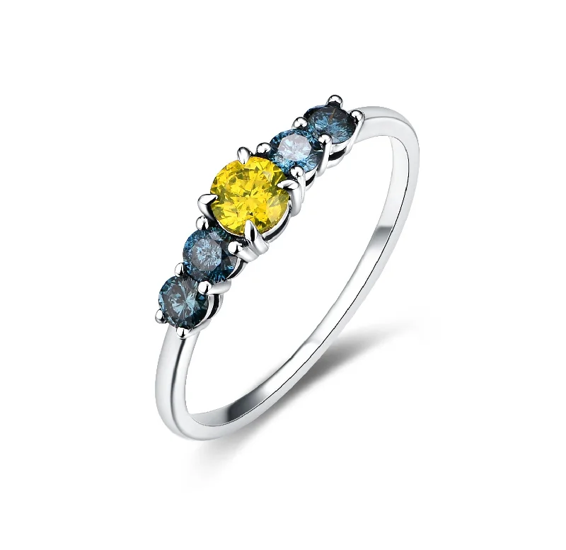 Women’s wedding band with engagement ring-Lemon Yellow and Blue Diamond Ring