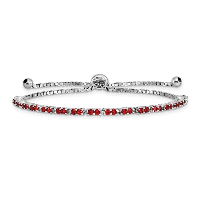 Women's stylish bangle-Curata 925 Sterling Silver Rhodium Plated July Red CZ Cubic Zirconia Simulated Diamond Adj Bracelet