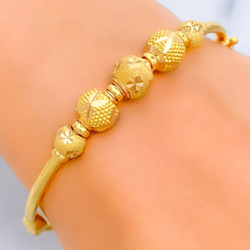 Women's trendy bracelet-Alternating Floral 22k Gold Bangle Bracelet