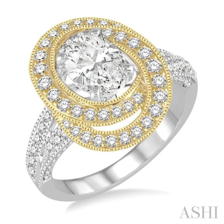 Women’s unique engagement ring-7/8 Ctw Round Cut Diamond Semi-Mount Engagement Ring in 14K White and Yellow Gold