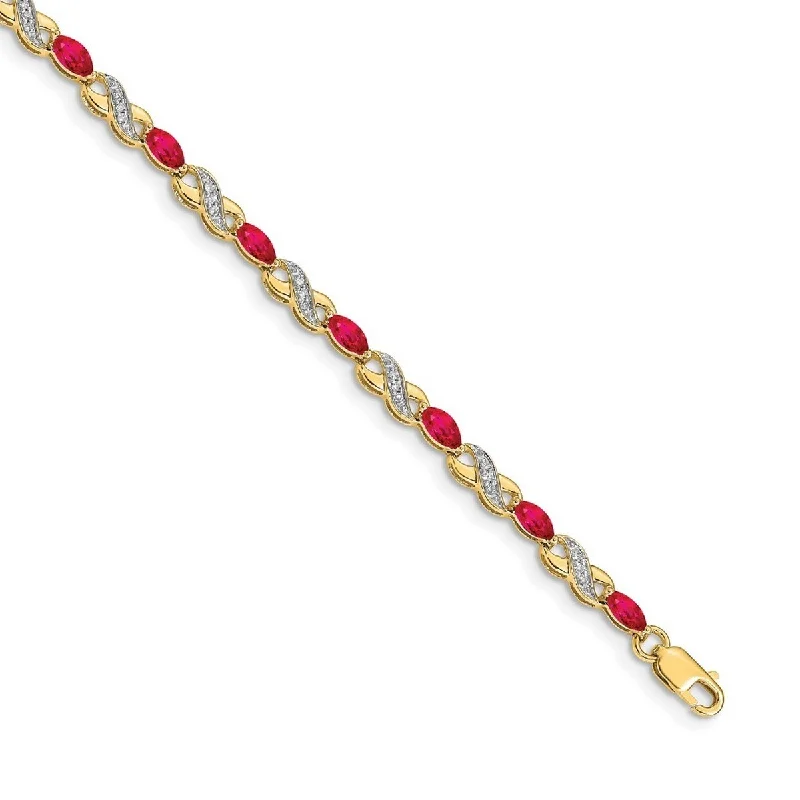 Women's charm bangle-Curata 3mm 14k Diamond and Ruby Bracelet