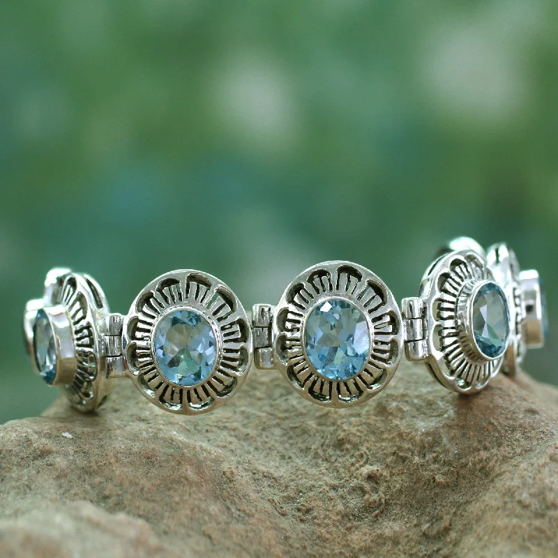 Women's statement bracelet-Sky Blossoms Blue Topaz Link Bracelet