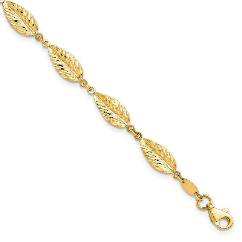 Women's gold bracelet-Curata 10k Yellow Gold Polished Leaf Bracelet 7.25 Inch