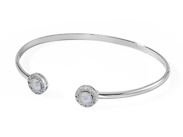 Women's metal bangle-Silver Birthstone Cuff Bracelet- Blue Rainbow Moonstone