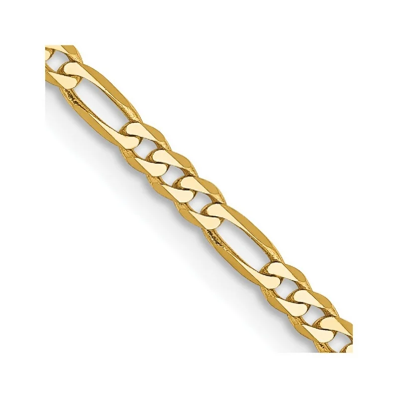 Women's stacked bangle-Curata 14k Yellow Gold Solid Polished Lobster Claw Closure 2.25mm Flat Figaro Chain Bracelet - 7 Inch - Lobster Claw