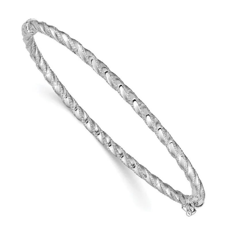 Women's beaded bracelet-Curata 3mm 14k White Gold Textured Hinged Cuff Stackable Bangle Bracelet