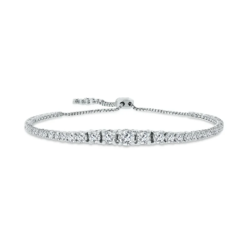 Women's romantic bracelet-Graduated Bolo Diamond Tennis Bracelet (2.70 ct Diamonds) in White Gold