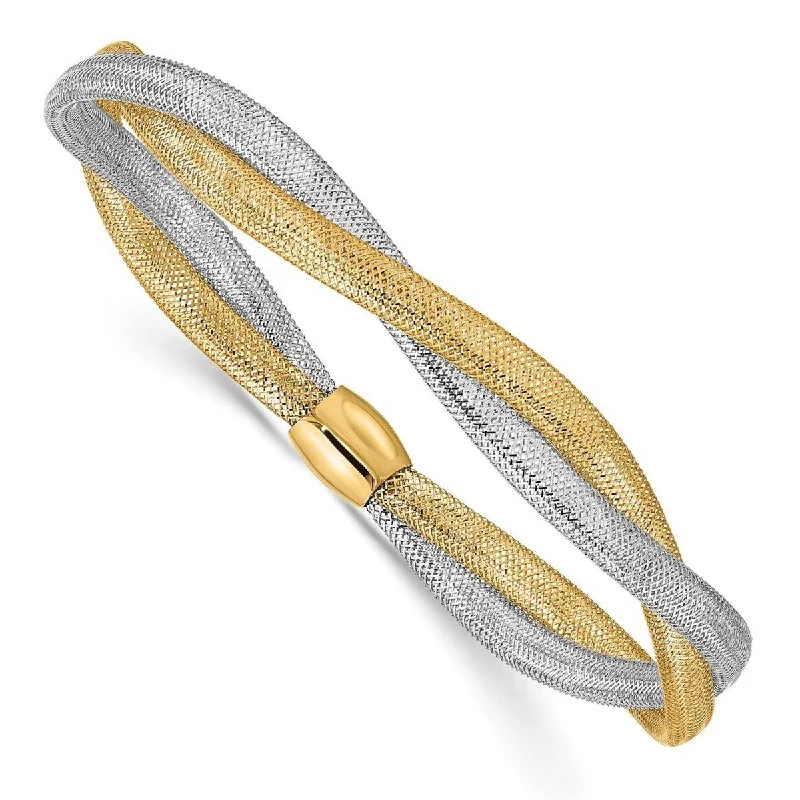 Women's colorful bracelet-Curata 14k Two tone Gold Twisted Woven Mesh Stretch Bracelet