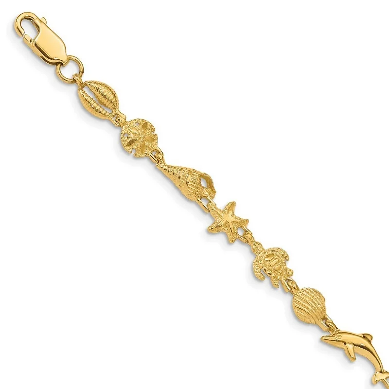 Women's sparkly bracelet-Curata 14k Yellow Gold Open back Lobster Claw Closure Polished and Textured Sealife Bracelet 7.25 Inch