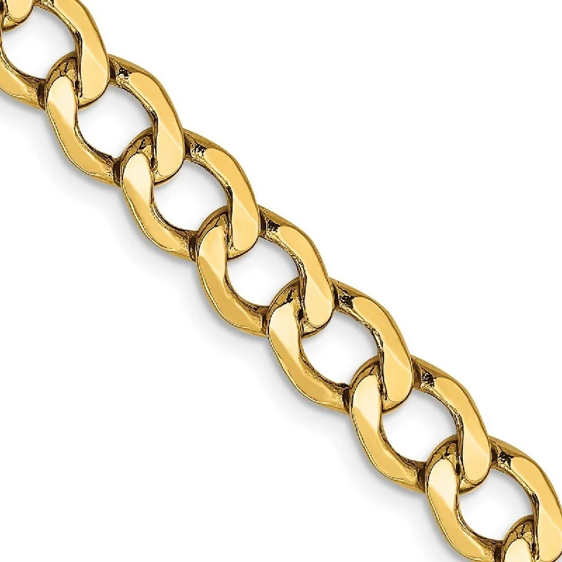 Women's friendship bangles-Curata 10k Yellow Gold 7" Polished 6.5mm Semi Solid Curb Link Chain Bracelet