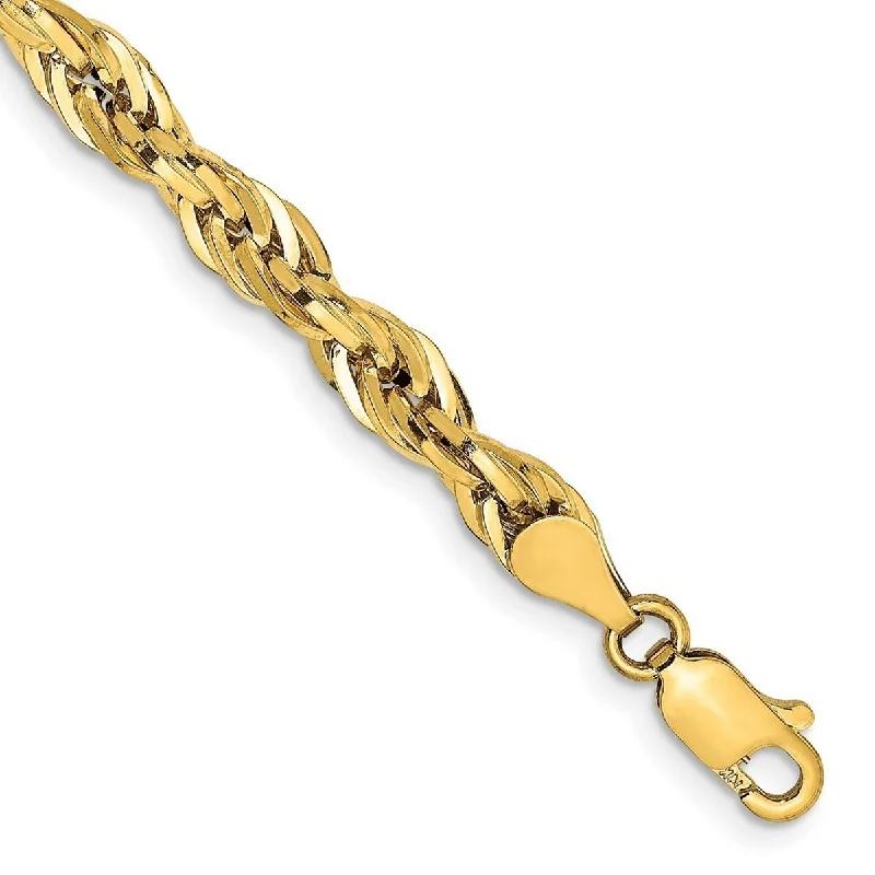 Women's gold bangle-Curata 10k Yellow Gold 4.75mm Semi solid Rope Chain Bracelet 8 Inch