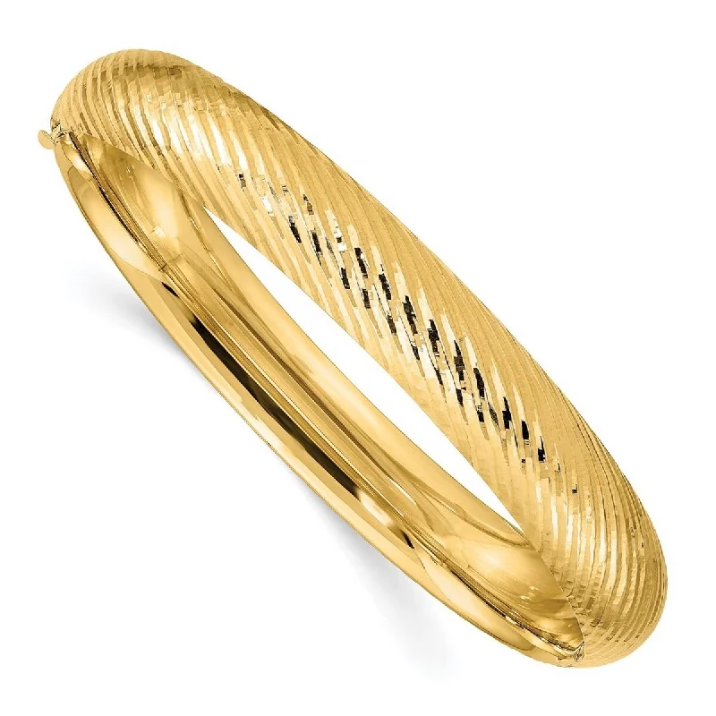 Women's statement bracelet-Curata 14k Yellow Gold 7/16 Textured Cuff Stackable Bangle Bracelet