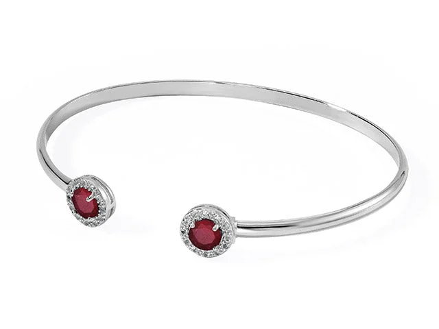 Women's handcrafted bangle-Silver Birthstone Cuff Bracelet- Dyed red Corundum Ruby