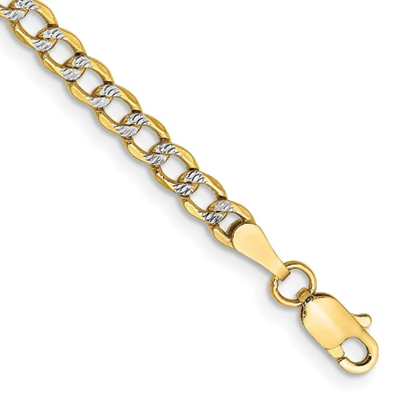 Women's romantic bracelet-Curata 14k Yellow Gold 3.4mm Semi solid Pave Curb Chain Bracelet