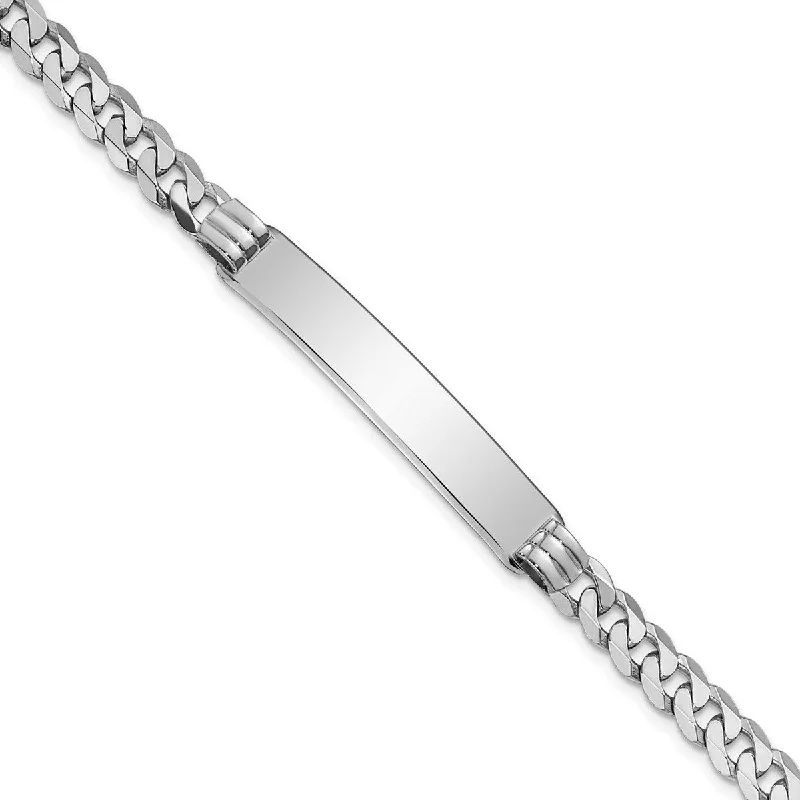 Women's designer bangle-Curata 7.5mm 14k White Gold Engravable Flat Curb Link ID Bracelet