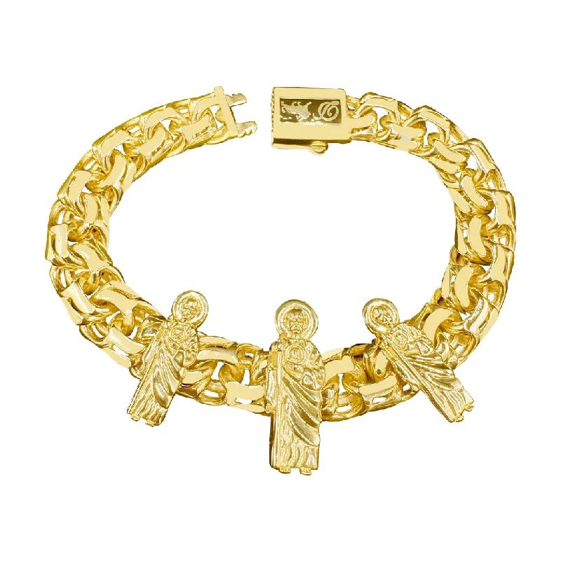 Women's charm bracelet-10K yellow gold chino link ID bracelet with Saint Jude