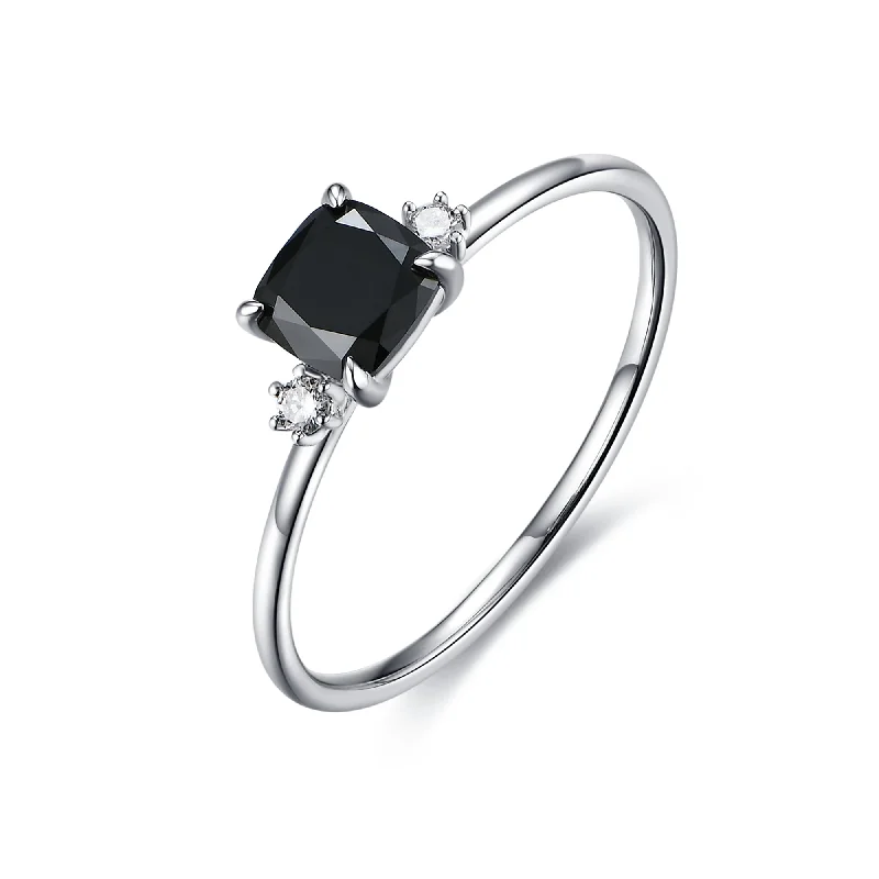 Women’s alternative engagement ring-Cushion Black Diamond Ring