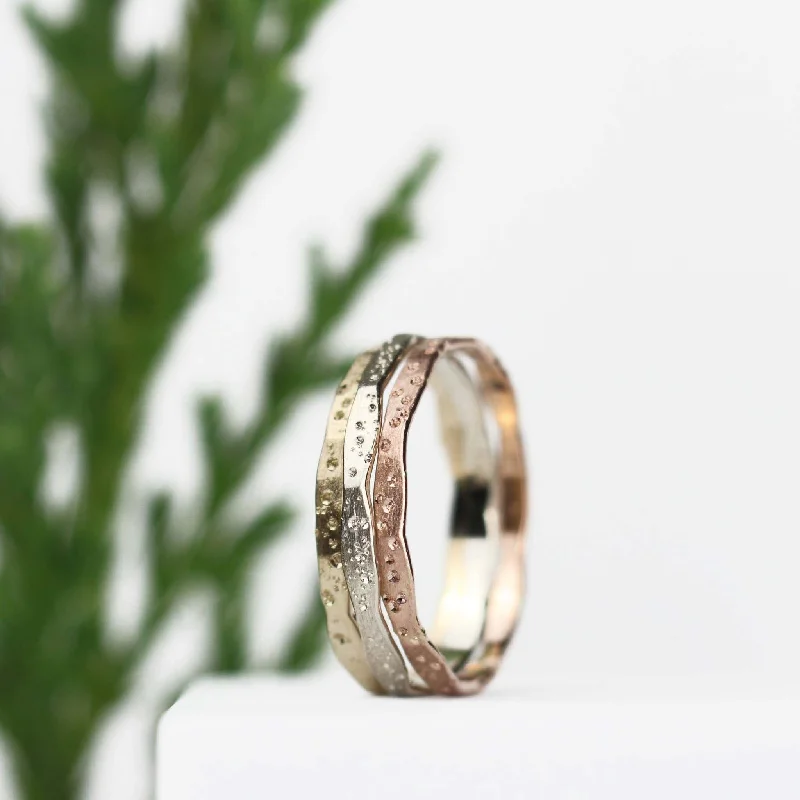 Women’s classic ring designs-Three Stardust Stacking Bands 14k Gold