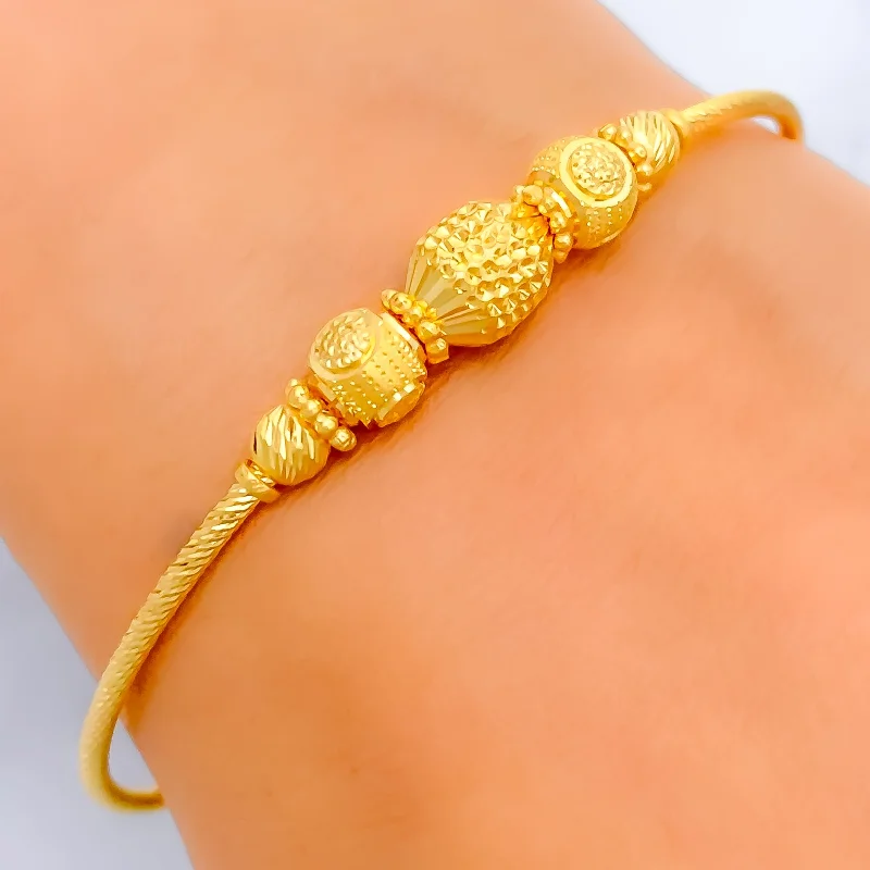 Women's luxury gold bracelet-Attractive Textured 22k Gold Bangle Bracelet