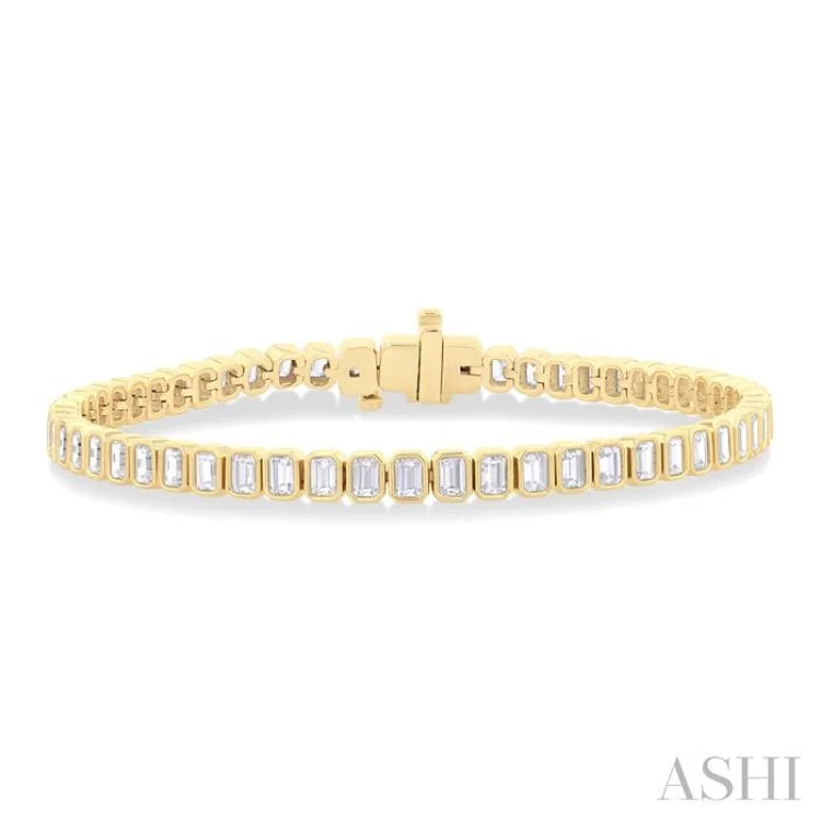 Women's beaded bracelet-5 1/2 Ctw North-South Bezel Set Emerald Cut Diamond Tennis Bracelet in 14K Yellow Gold