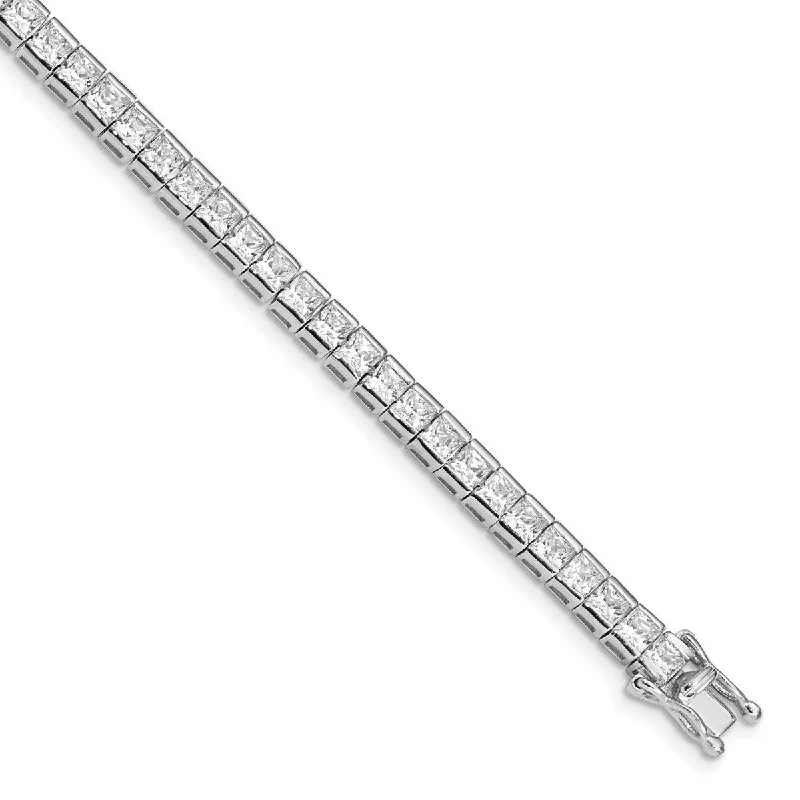 Women's bracelet set-Curata 925 Sterling Silver Polished Box Catch Closure Rhodium Plated CZ Cubic Zirconia Simulated Diamond Bracelet