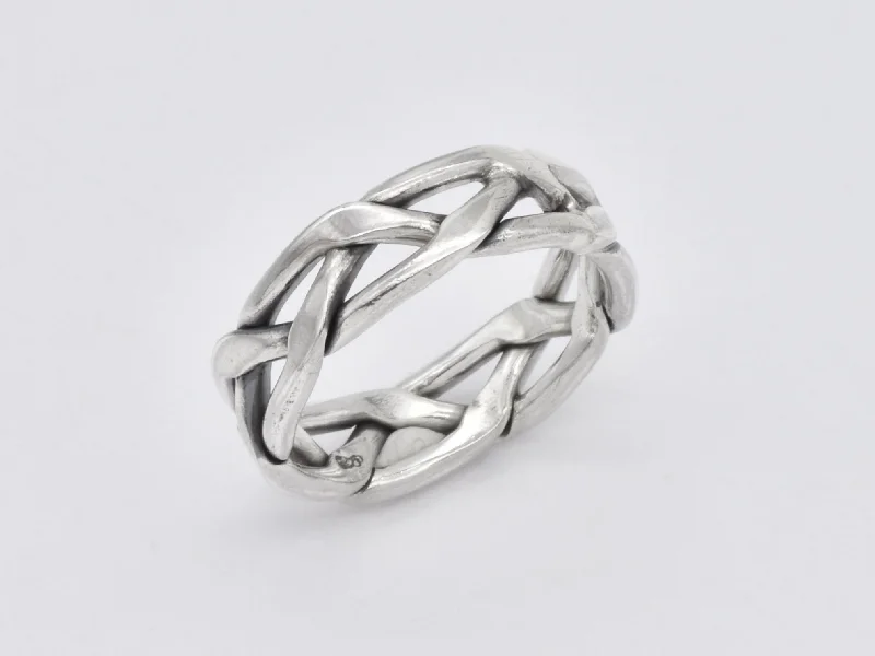 Women’s custom engagement ring designs-Chain Link Ring - Silver Braided Band, Unique Wedding Band