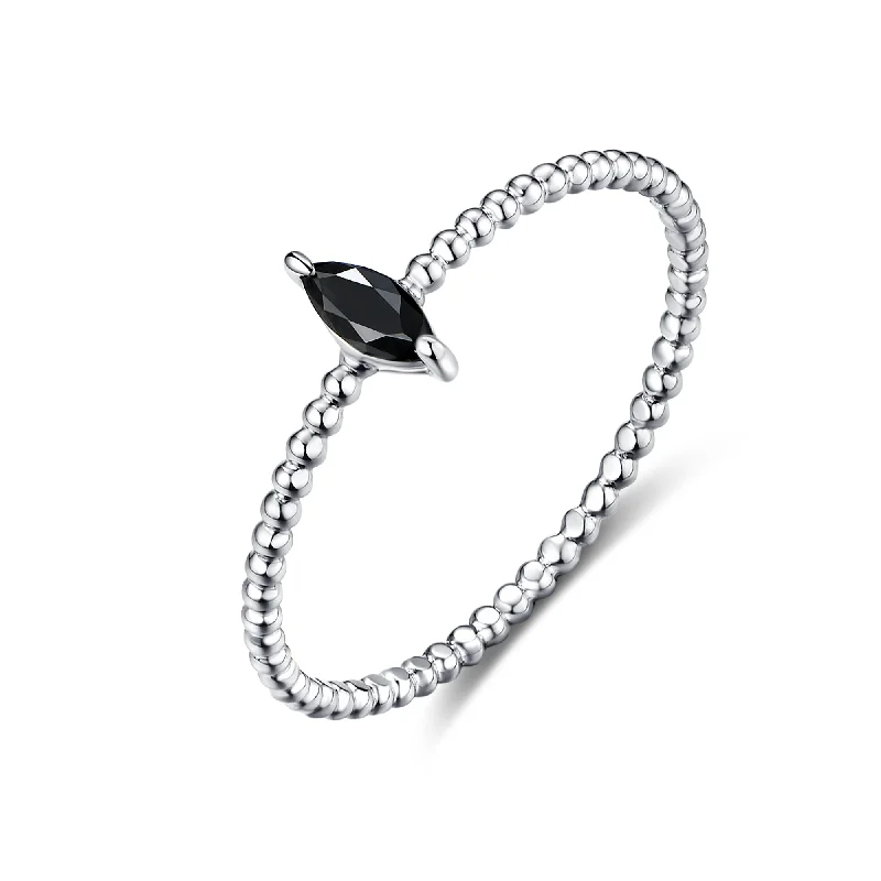 Women’s stackable engagement ring-Marquise Black Diamond Beaded Ring