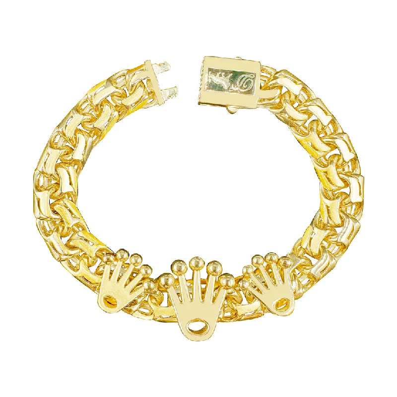 Women's bangles for wedding-10K yellow gold chino link ID bracelet with Crown