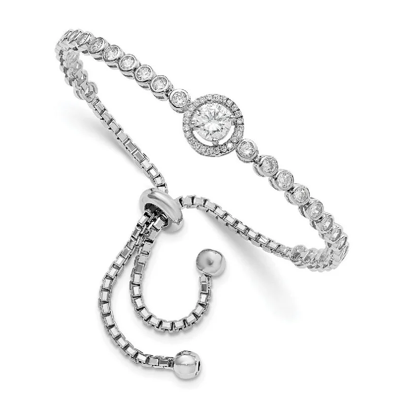 Women's nature-inspired bracelet-Curata 3.5mm 925 Sterling Silver Rhodium Plated CZ Cubic Zirconia Simulated Diamond Adjustable Bracelet