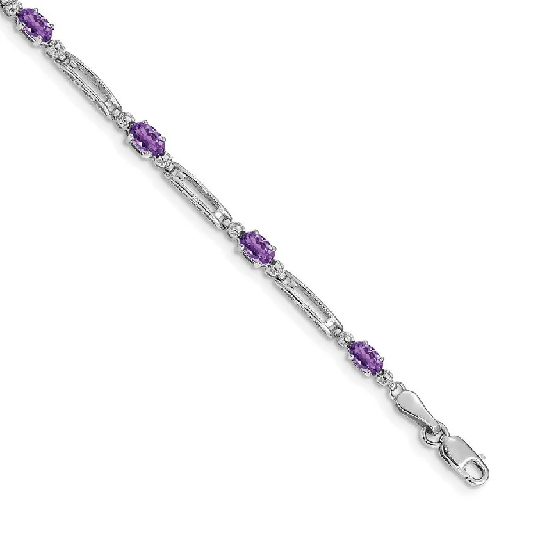 Women's gemstone bangles-Curata 3.5mm 14k White Gold Diamond Amethyst Bracelet