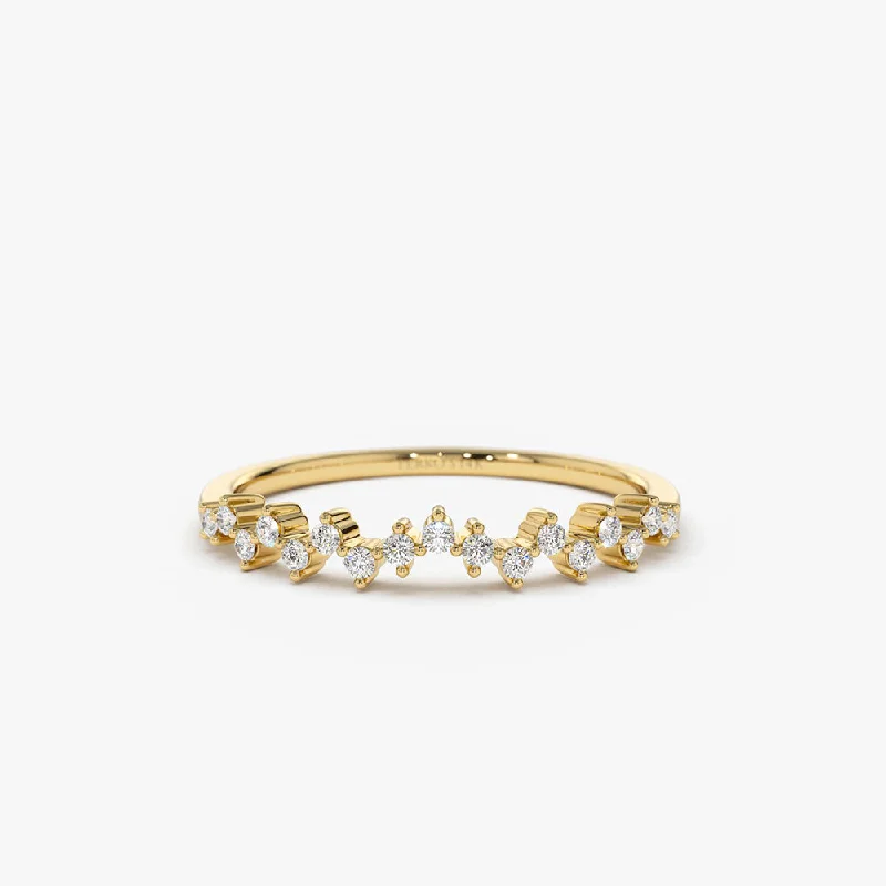 Women’s exquisite engagement ring-14K Gold Zig Zag Diamond Wedding Band