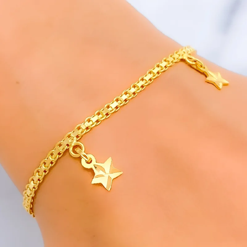 Women's bold bracelet-Dazzling Star Charm 22k Gold Bracelet