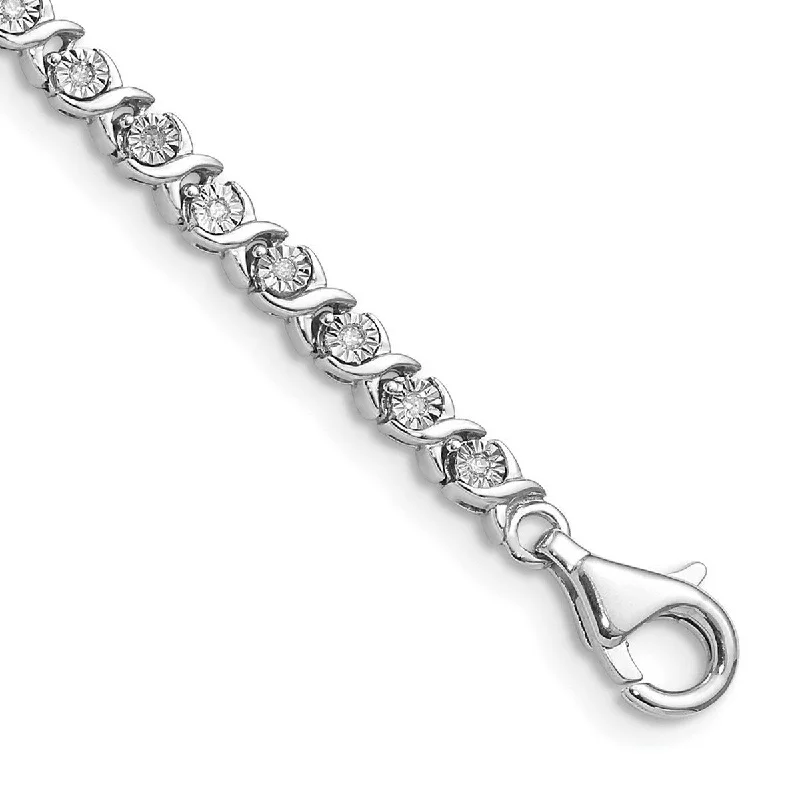 Women's dainty bracelet-Curata 925 Sterling Silver Polished Lobster Claw Closure Diamond Tennis Bracelet